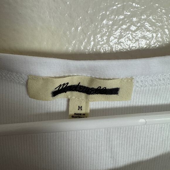 Madewell Regenerative Cotton Essential High-Neck Tank SZ M White Ribbed Stretchy - Picture 4 of 8